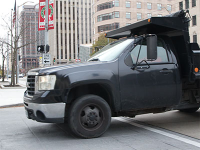 The pickup truck that almost ran me over today (see November 22, 2023).  Note the crosswalk signal.