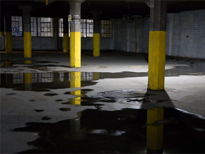 The parking garage also leaks terribly.  This is Level 2 (with three more levels and a roof above).