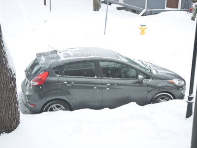 8:30am.  Cleaning the car was easy.  Driving was hard.