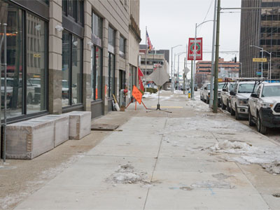 The hotel construction is almost done and this sidewalk is finally open after many years (see January 1 above).