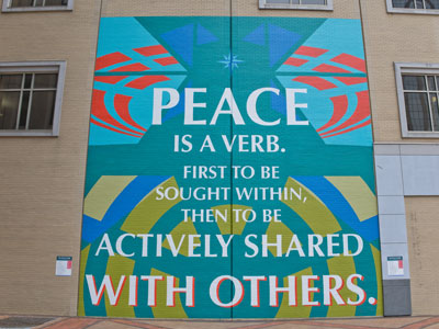 The finished mural by artist Atalie Gagnet, with text by Alice Young-Basora, Executive Director at The International Peace Museum (see May 20 above).