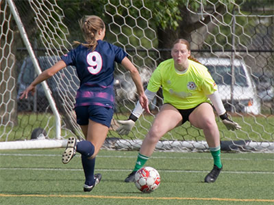 The goalkeeper stopped this one.