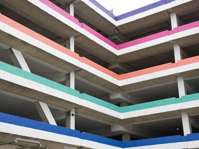 Tired of your drab old parking garage?  Try a little paint. Tired of your drab old parking garage?  Try a little paint.