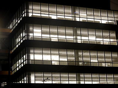 It`s vacant, but brightly illuminated.