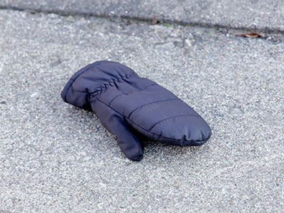 This mitten is in the same place it was on February 8, 2026, but the snow is gone.