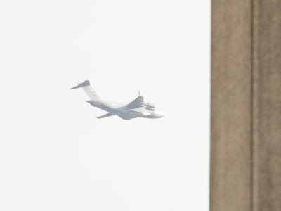 High over downtown Dayton.