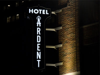 I don`t get out much at night, so this may be my first photo of this sign lit up (see February 29, 2024).